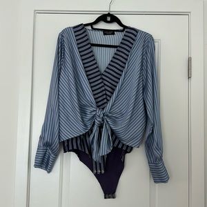 Zara Tie Front Blouse- Blue- Size L